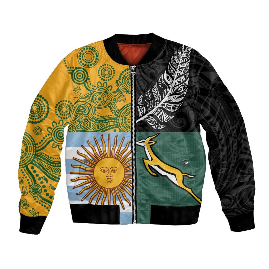 Personalised Rugby 2025 Championship Sleeve Zip Bomber Jacket Combination of Southern Hemisphere Countries - Aussie Hoodie