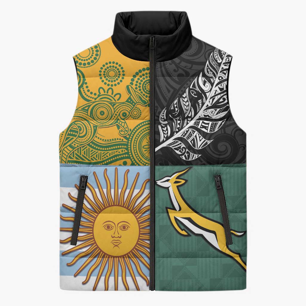 Personalised Rugby 2025 Championship Sleeveless Puffer Jacket Combination of Southern Hemisphere Countries - Aussie Hoodie