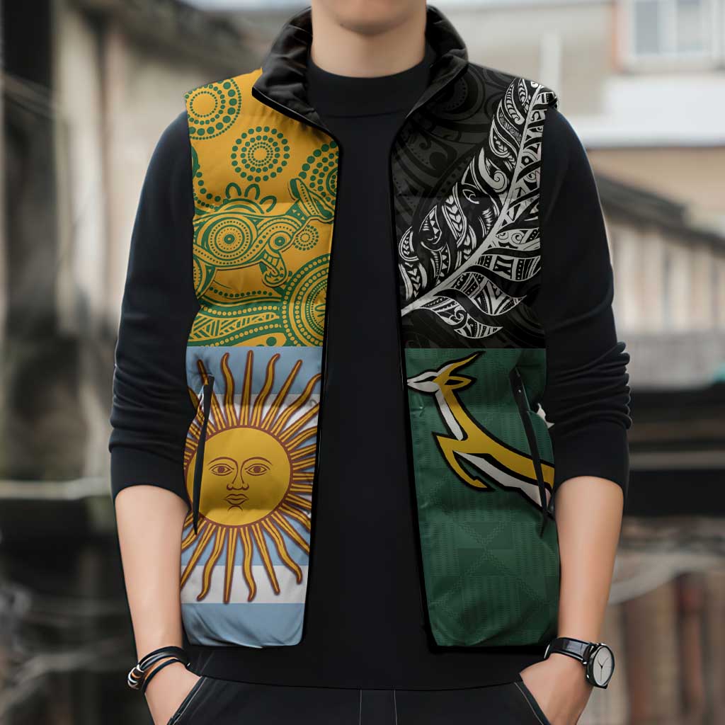 Personalised Rugby 2025 Championship Sleeveless Puffer Jacket Combination of Southern Hemisphere Countries - Aussie Hoodie
