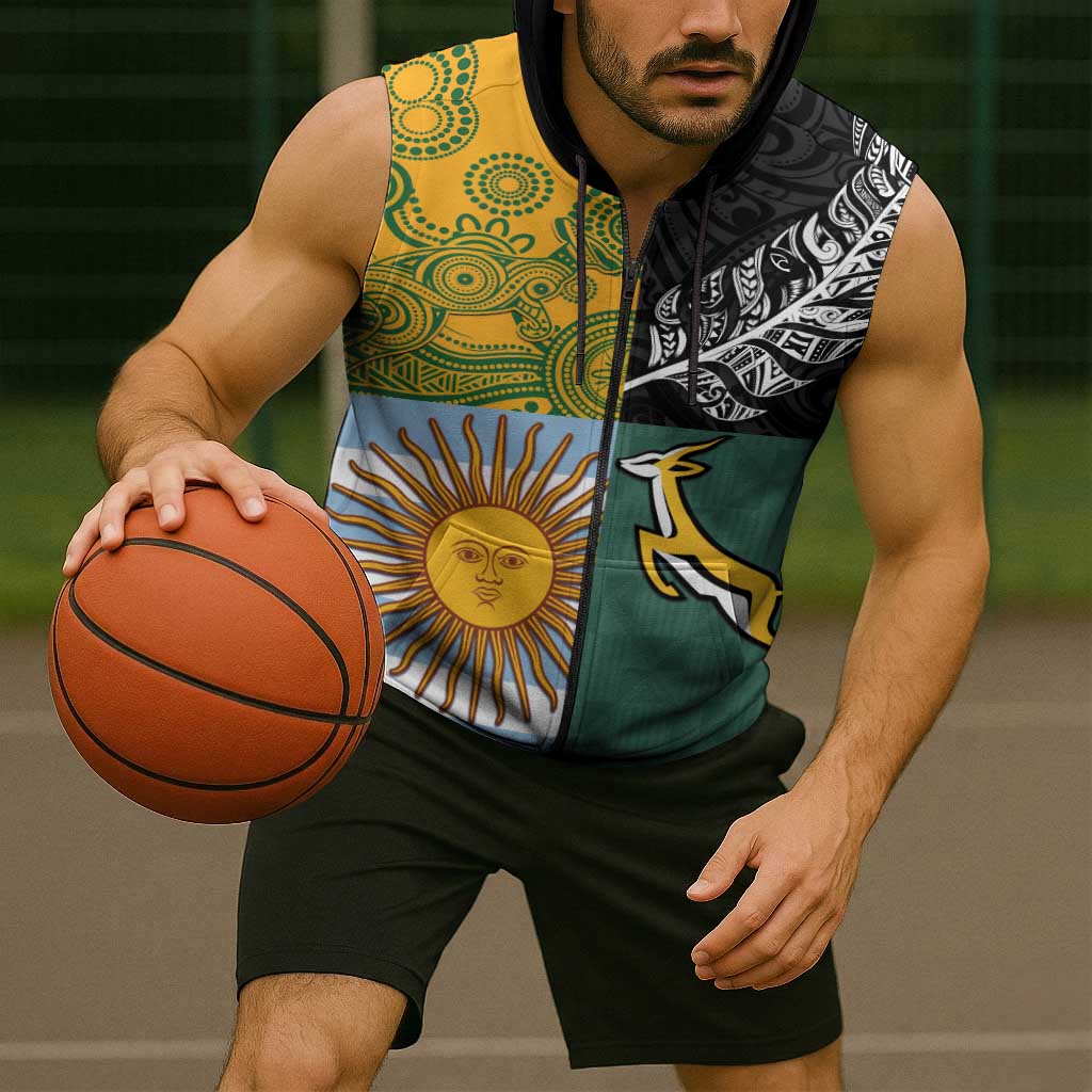 Personalised Rugby 2025 Championship Sleeveless Zip Hoodie Combination of Southern Hemisphere Countries LT14
