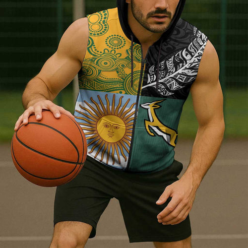 Personalised Rugby 2025 Championship Sleeveless Zip Hoodie Combination of Southern Hemisphere Countries LT14