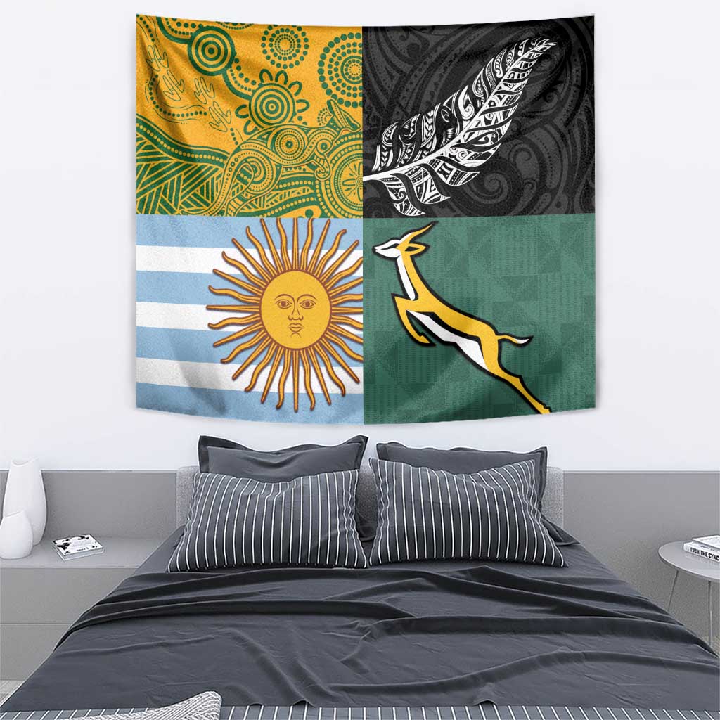 Rugby 2025 Championship Tapestry Combination of Southern Hemisphere Countries - Aussie Hoodie