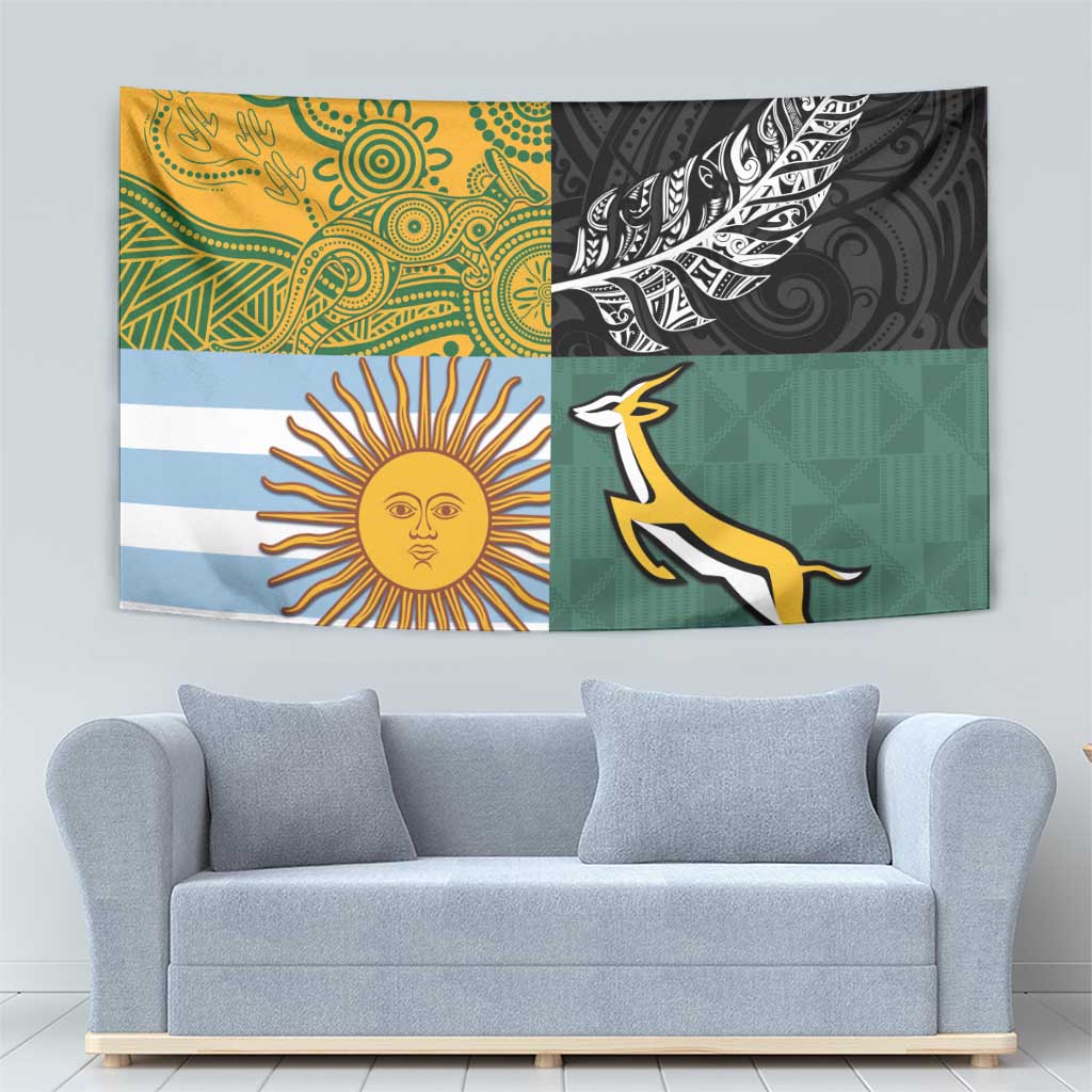 Rugby 2025 Championship Tapestry Combination of Southern Hemisphere Countries - Aussie Hoodie