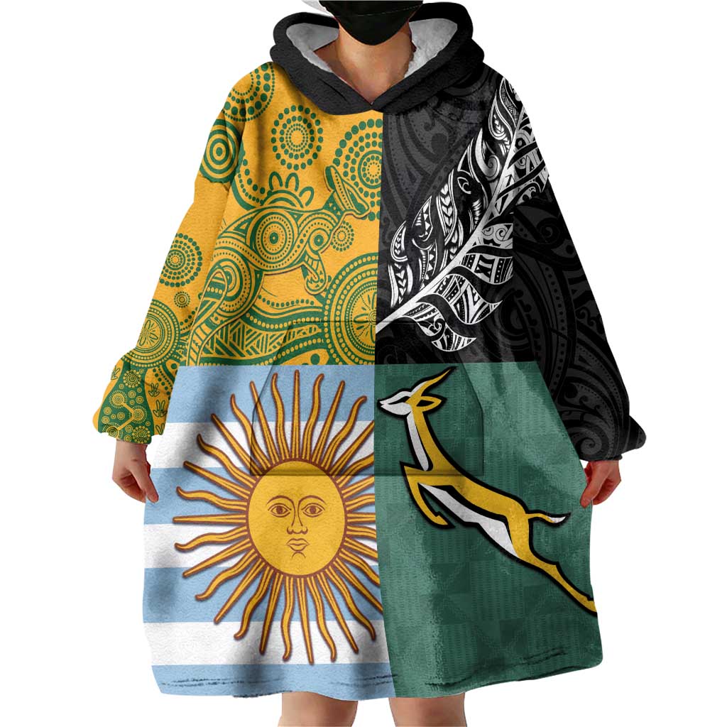 Personalised Rugby 2025 Championship Wearable Blanket Hoodie Combination of Southern Hemisphere Countries - Aussie Hoodie