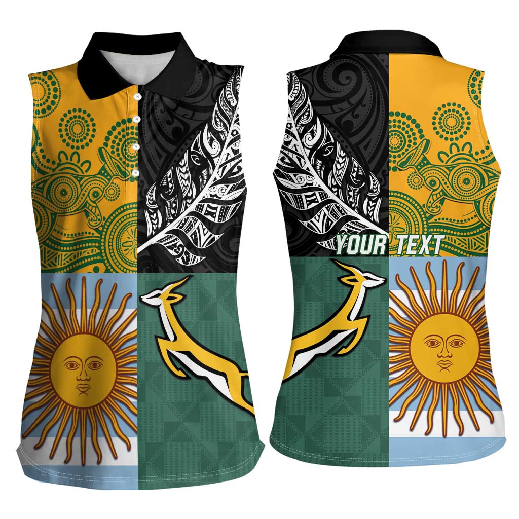 Personalised Rugby 2025 Championship Women Sleeveless Polo Shirt Combination of Southern Hemisphere Countries - Aussie Hoodie