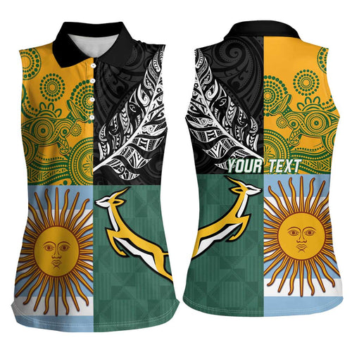 Personalised Rugby 2025 Championship Women Sleeveless Polo Shirt Combination of Southern Hemisphere Countries - Aussie Hoodie