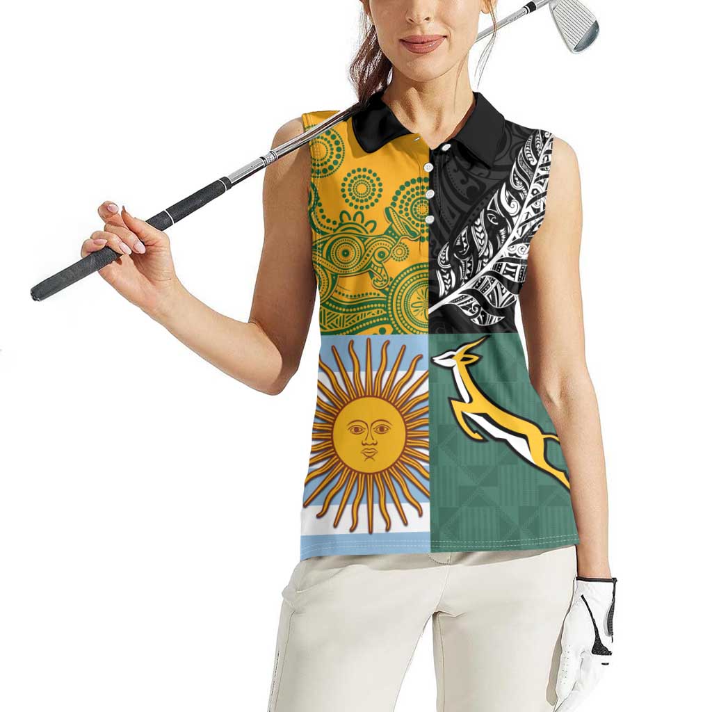 Personalised Rugby 2025 Championship Women Sleeveless Polo Shirt Combination of Southern Hemisphere Countries - Aussie Hoodie