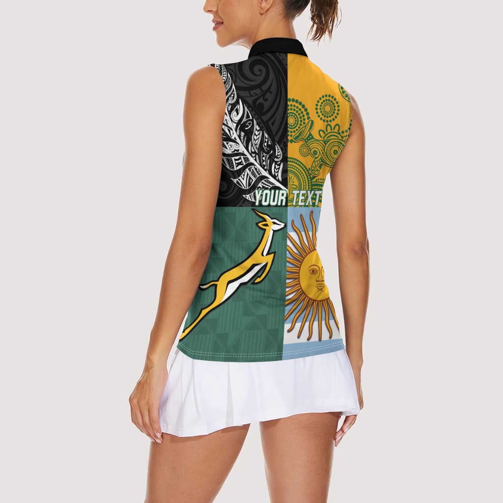 Personalised Rugby 2025 Championship Women Sleeveless Polo Shirt Combination of Southern Hemisphere Countries - Aussie Hoodie