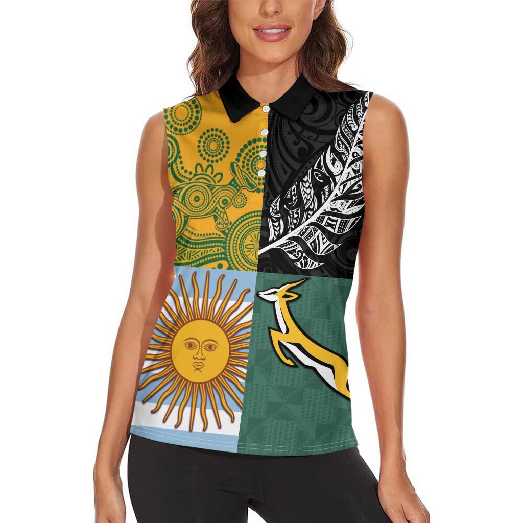Personalised Rugby 2025 Championship Women Sleeveless Polo Shirt Combination of Southern Hemisphere Countries - Aussie Hoodie