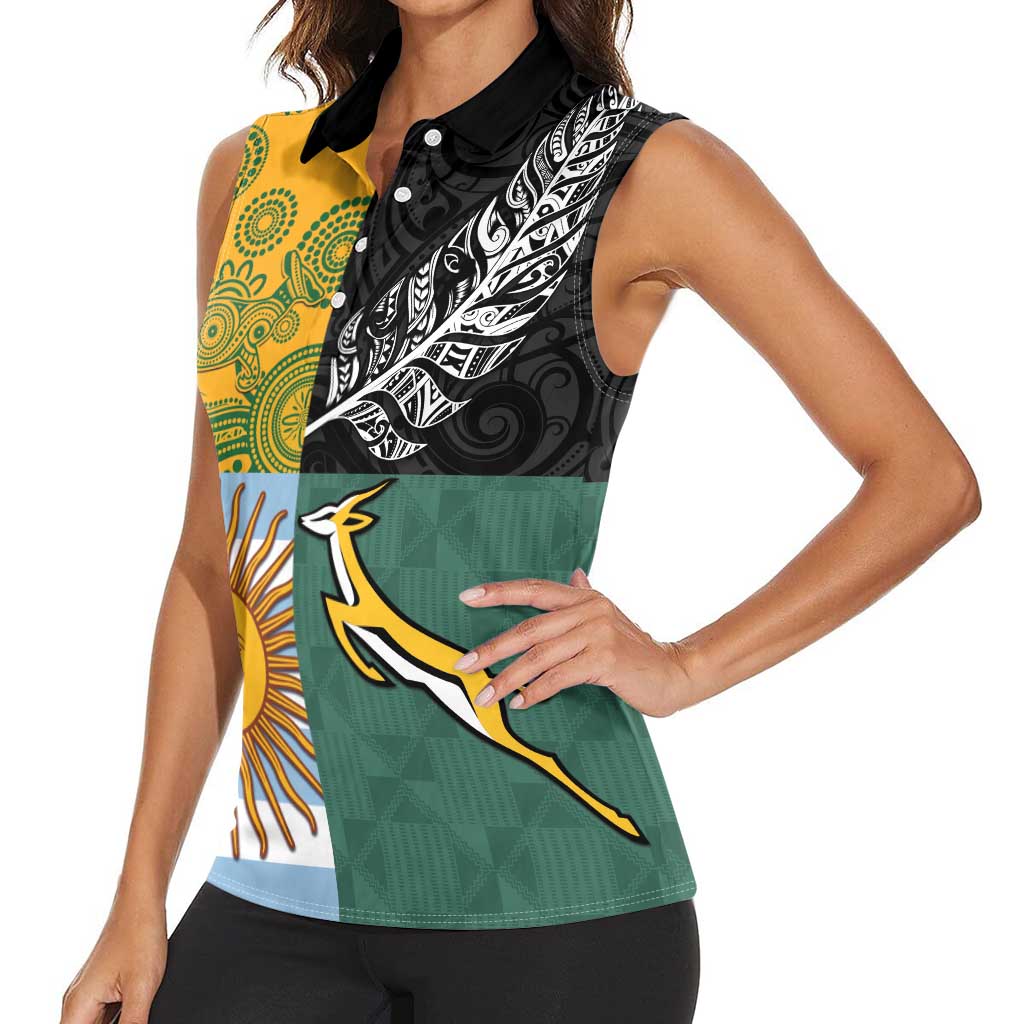 Personalised Rugby 2025 Championship Women Sleeveless Polo Shirt Combination of Southern Hemisphere Countries - Aussie Hoodie