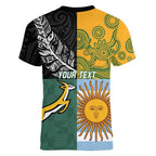 Personalised Rugby 2025 Championship Women V-Neck T-Shirt Combination of Southern Hemisphere Countries - Aussie Hoodie