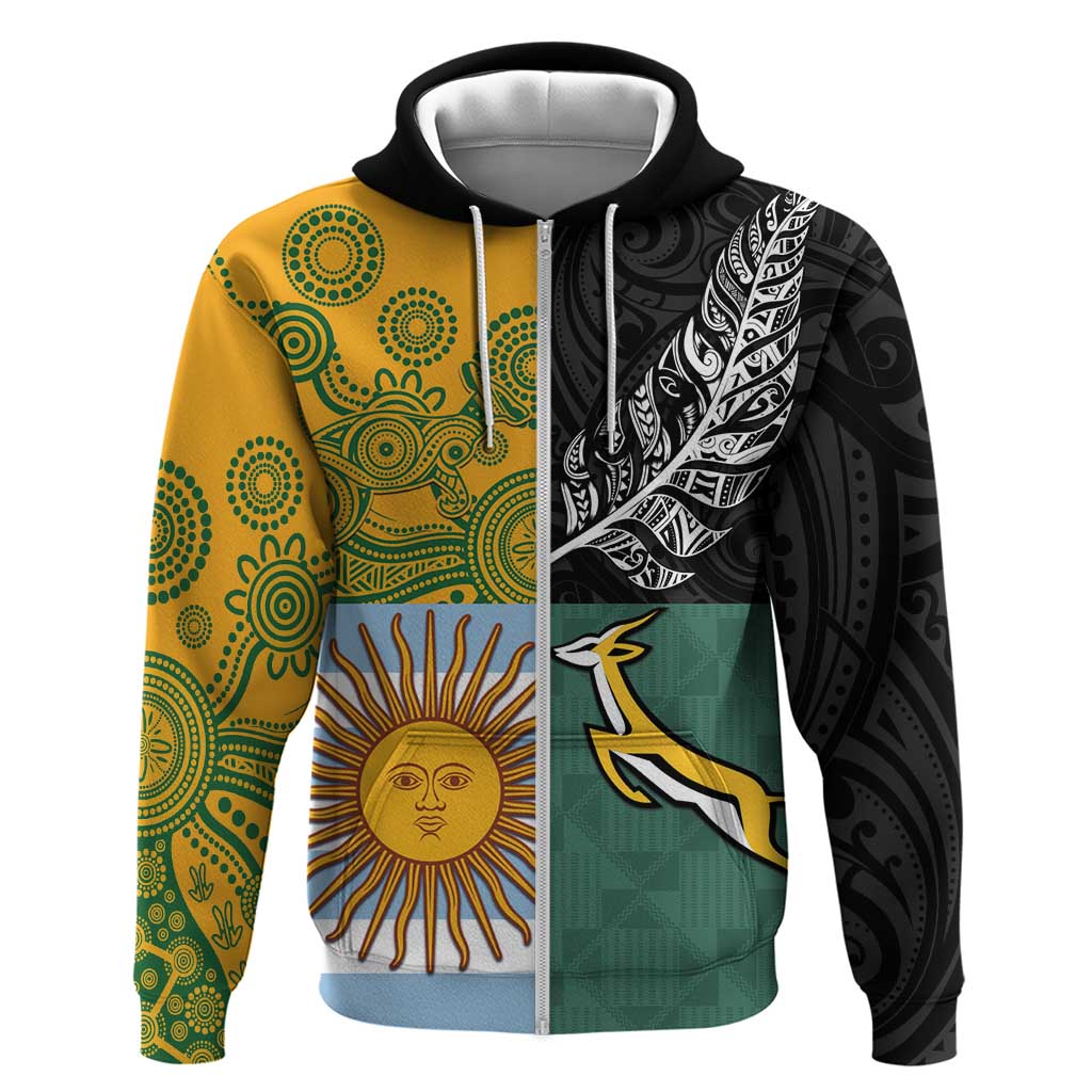 Personalised Rugby 2025 Championship Zip Hoodie Combination of Southern Hemisphere Countries - Aussie Hoodie