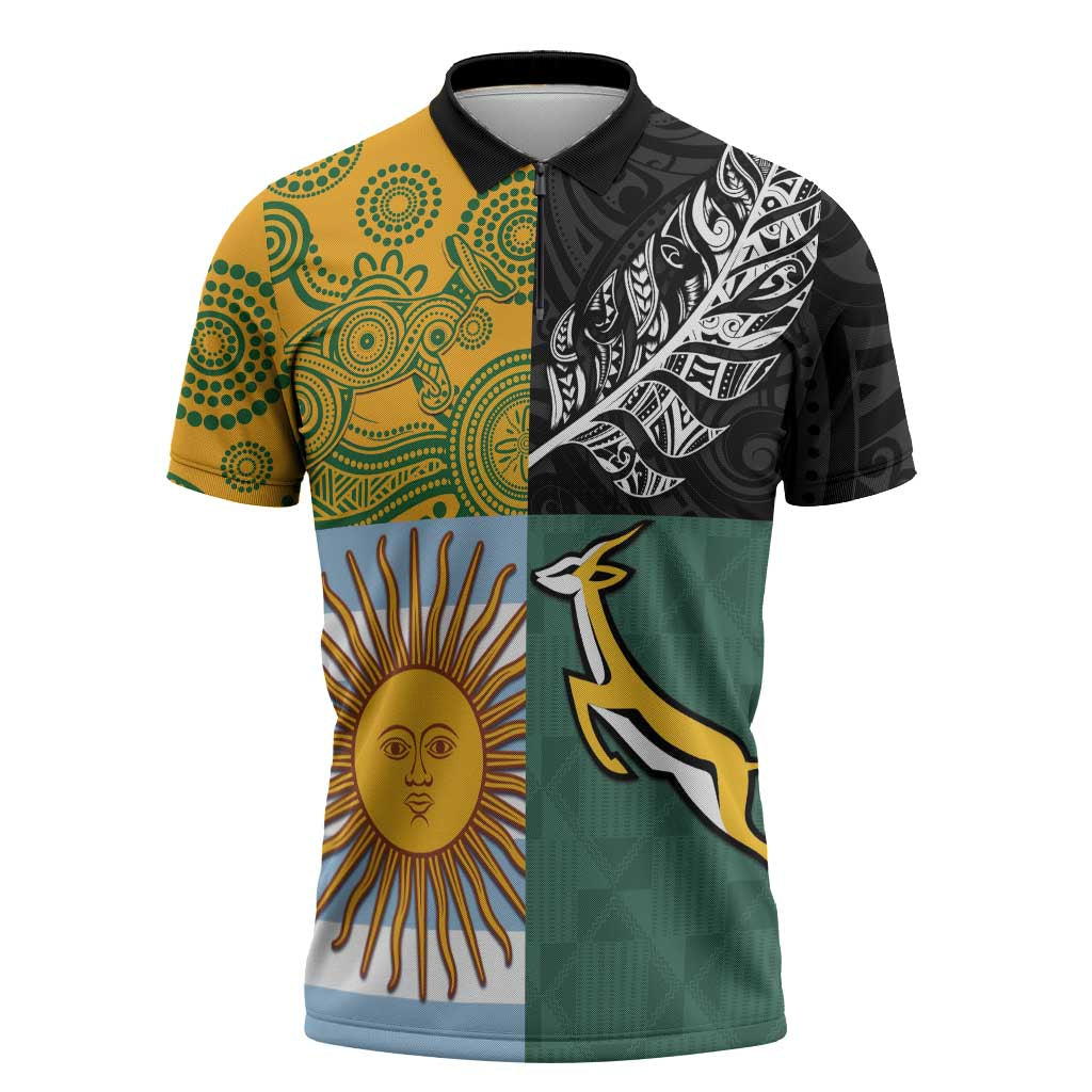 Personalised Rugby 2025 Championship Zipper Polo Shirt Combination of Southern Hemisphere Countries - Aussie Hoodie