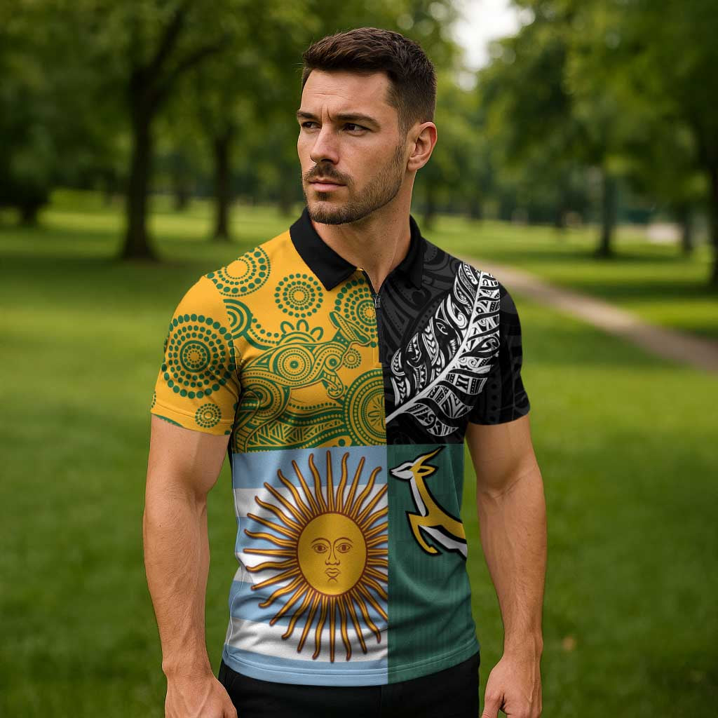 Personalised Rugby 2025 Championship Zipper Polo Shirt Combination of Southern Hemisphere Countries - Aussie Hoodie