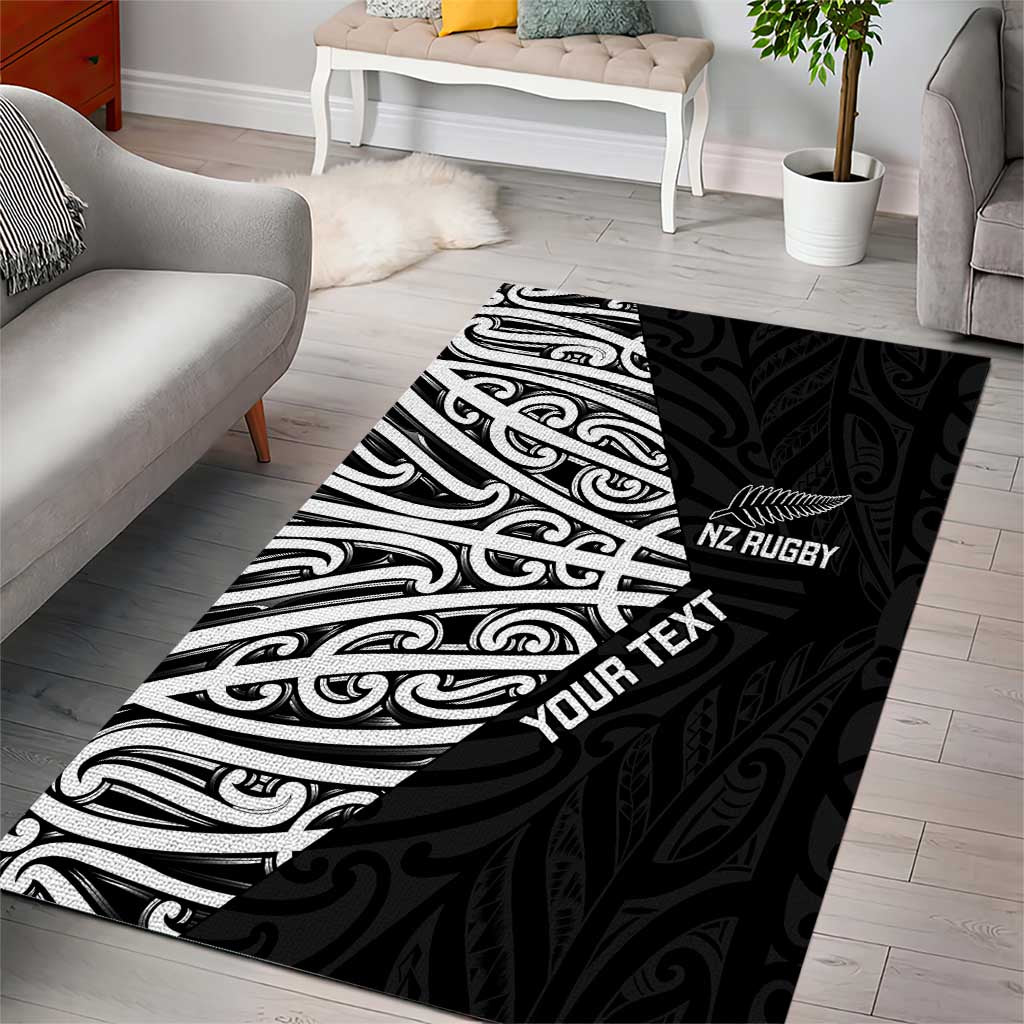 New Zealand Silver Fern Rugby Custom Area Rug Maori Koru Go Black Fern - Aussie Hoodie