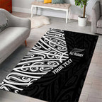 New Zealand Silver Fern Rugby Custom Area Rug Maori Koru Go Black Fern - Aussie Hoodie