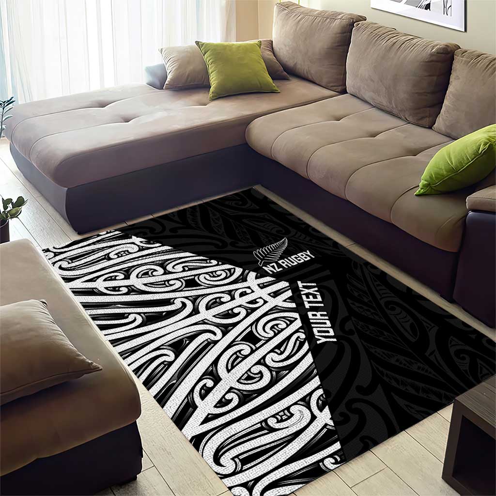 New Zealand Silver Fern Rugby Custom Area Rug Maori Koru Go Black Fern - Aussie Hoodie