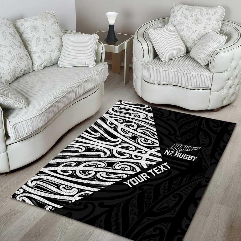 New Zealand Silver Fern Rugby Custom Area Rug Maori Koru Go Black Fern - Aussie Hoodie