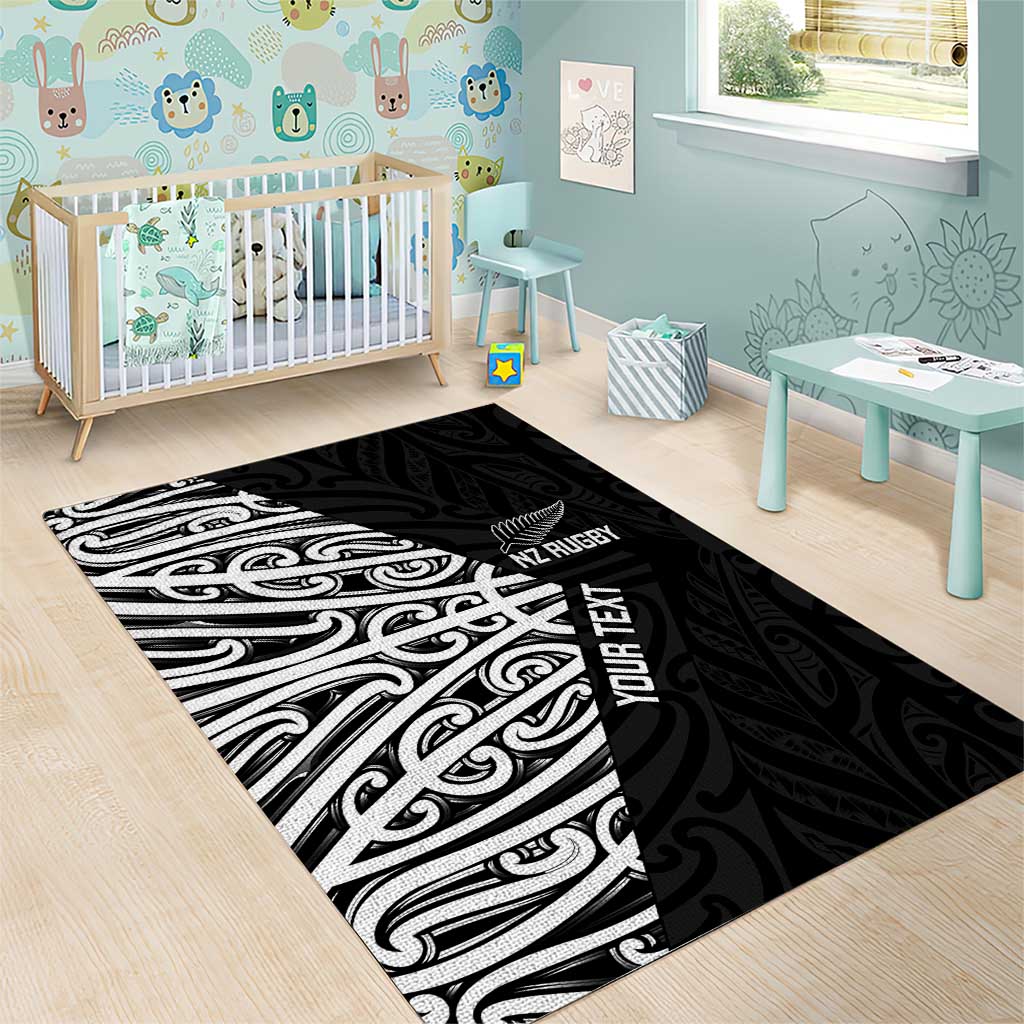 New Zealand Silver Fern Rugby Custom Area Rug Maori Koru Go Black Fern - Aussie Hoodie