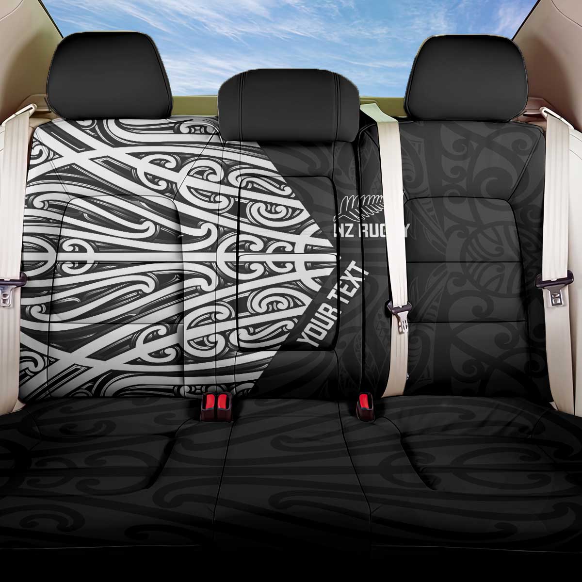 New Zealand Silver Fern Rugby Custom Back Car Seat Cover Maori Koru Go Black Fern - Aussie Hoodie