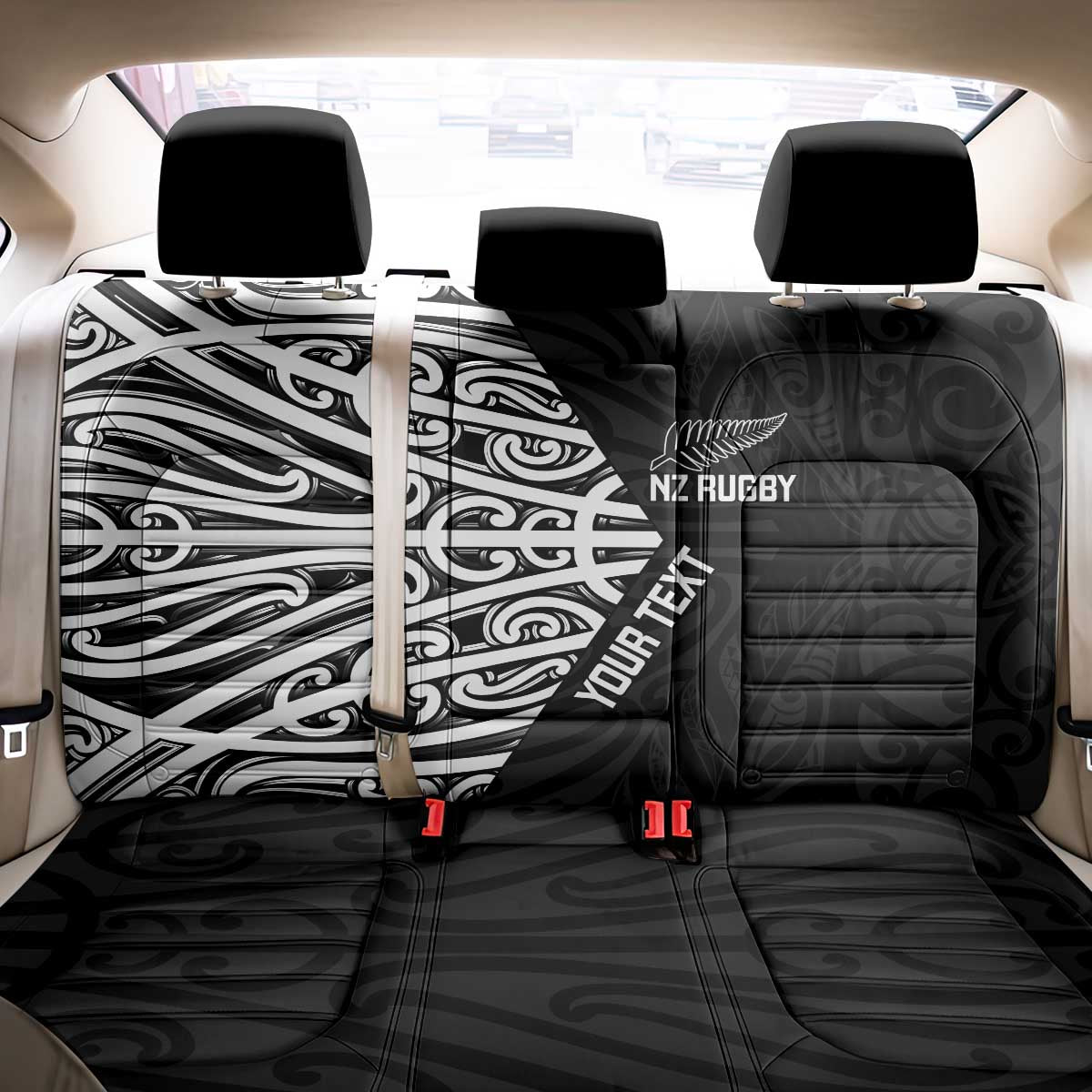 New Zealand Silver Fern Rugby Custom Back Car Seat Cover Maori Koru Go Black Fern - Aussie Hoodie