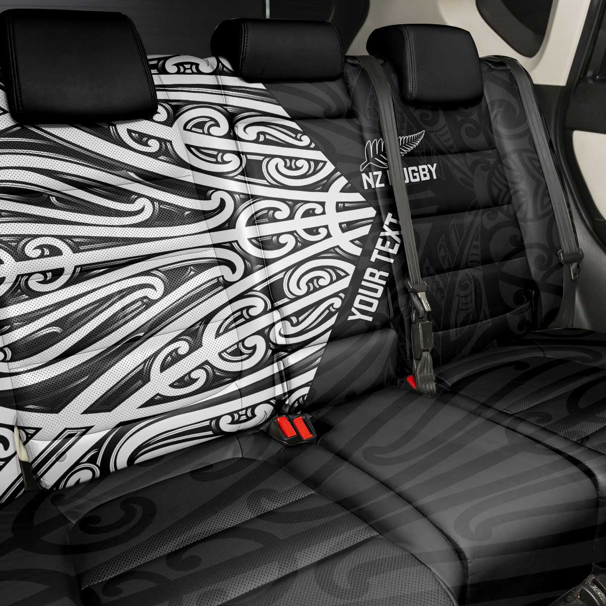 New Zealand Silver Fern Rugby Custom Back Car Seat Cover Maori Koru Go Black Fern - Aussie Hoodie