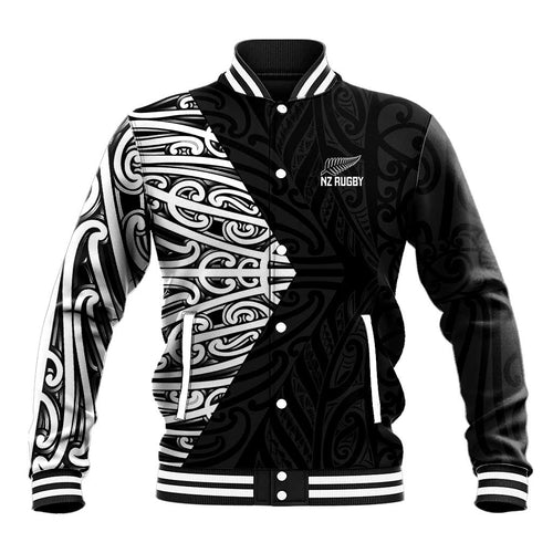 New Zealand Silver Fern Rugby Custom Baseball Jacket Maori Koru Go Black Fern - Aussie Hoodie