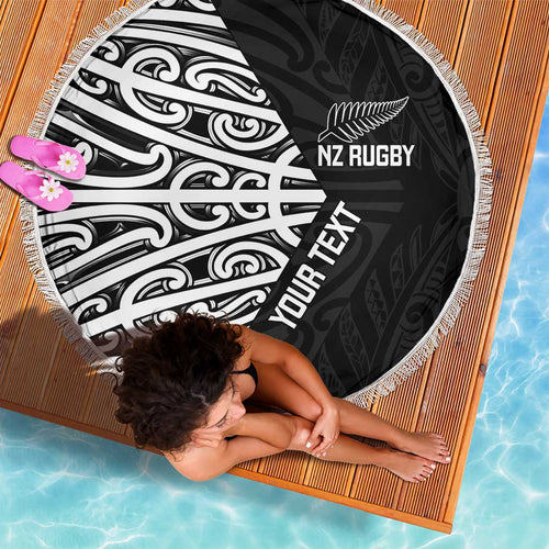 New Zealand Silver Fern Rugby Custom Beach Blanket Maori Koru Go Black Fern - Aussie Hoodie