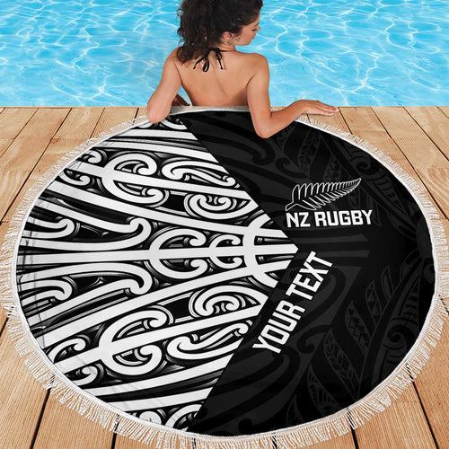 New Zealand Silver Fern Rugby Custom Beach Blanket Maori Koru Go Black Fern - Aussie Hoodie