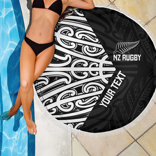 New Zealand Silver Fern Rugby Custom Beach Blanket Maori Koru Go Black Fern - Aussie Hoodie