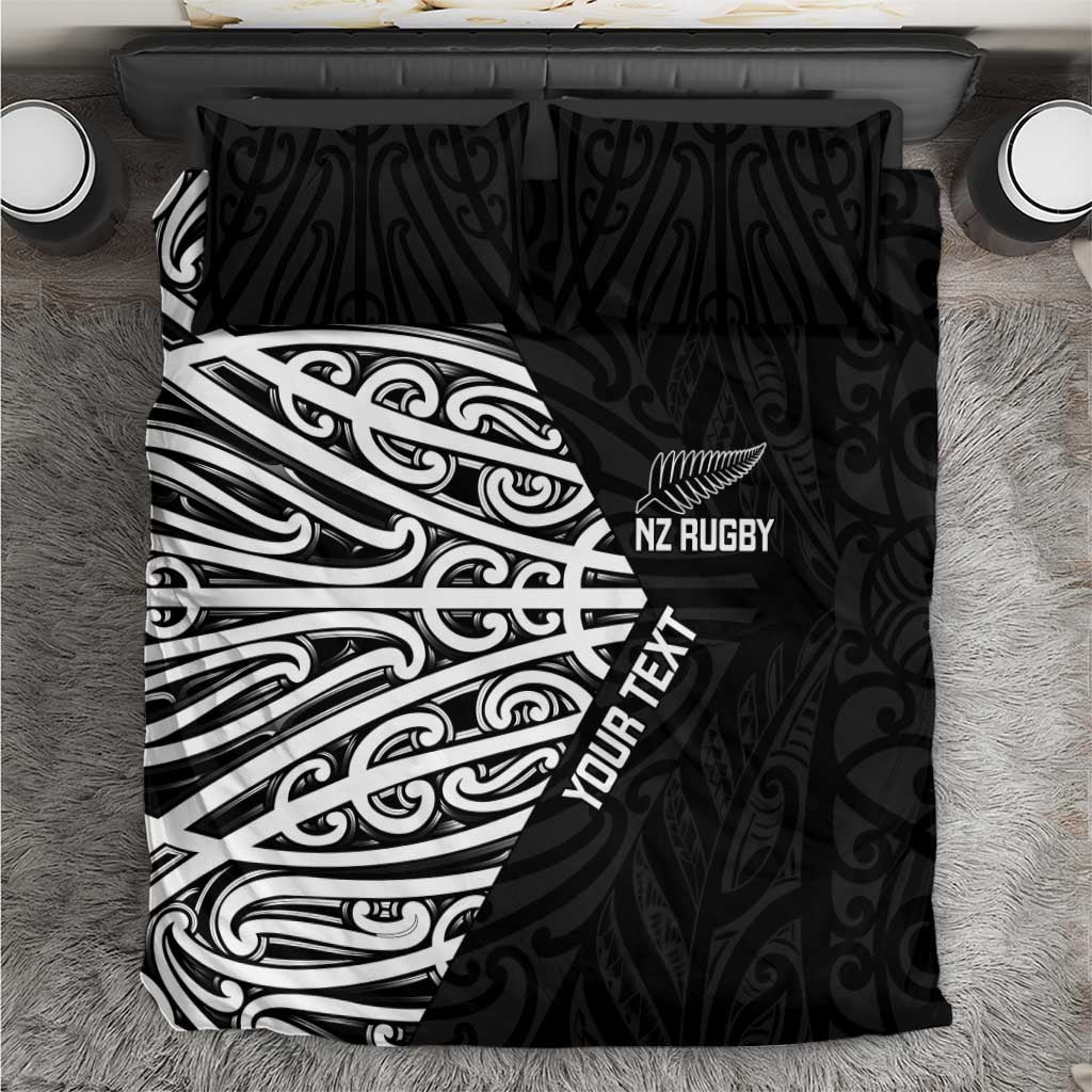 New Zealand Silver Fern Rugby Custom Bedding Set Maori Koru Go Black Fern - Aussie Hoodie