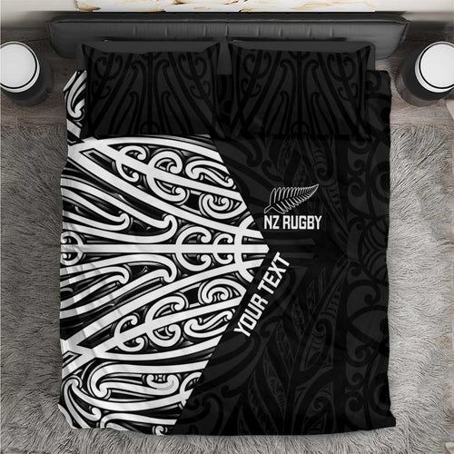 New Zealand Silver Fern Rugby Custom Bedding Set Maori Koru Go Black Fern - Aussie Hoodie