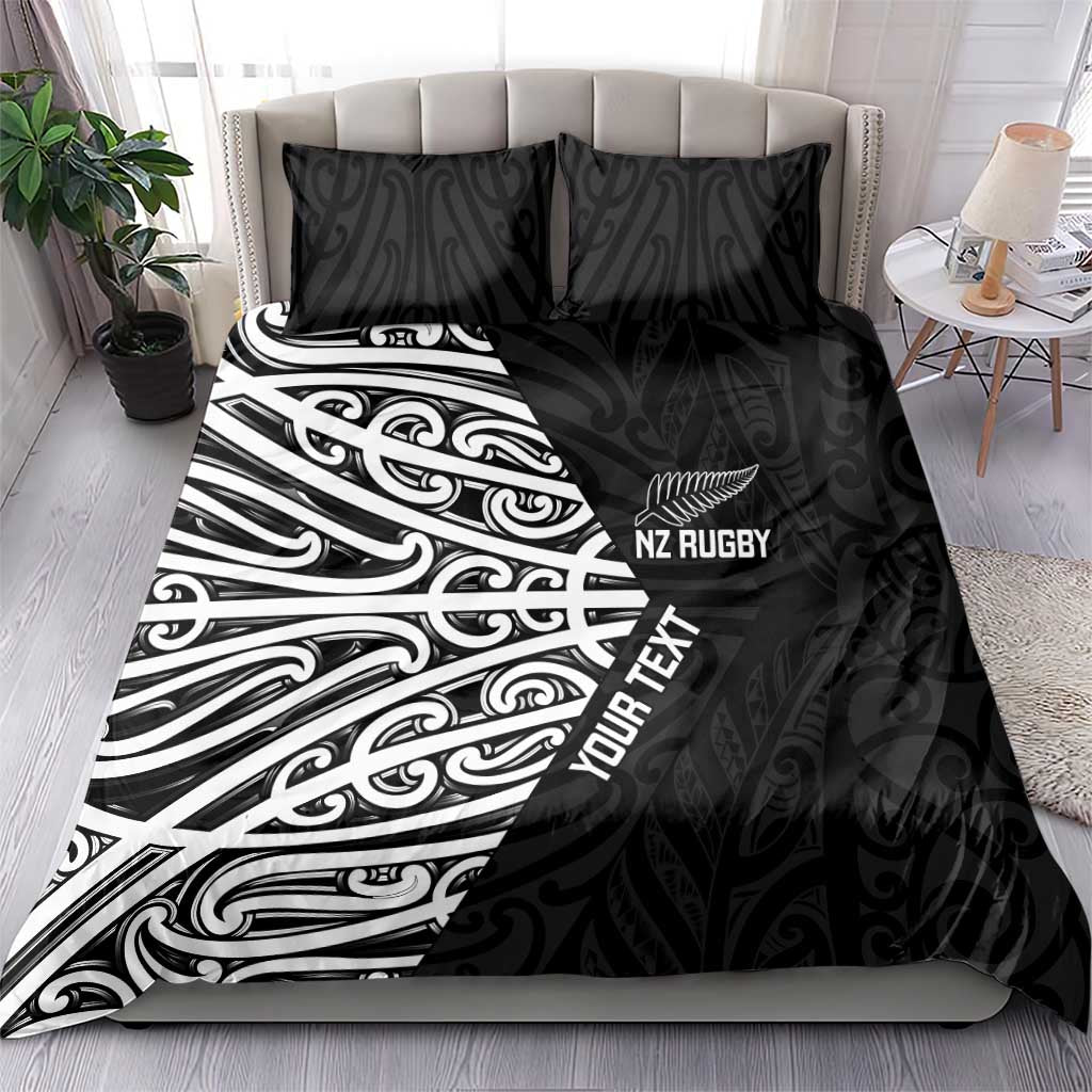 New Zealand Silver Fern Rugby Custom Bedding Set Maori Koru Go Black Fern - Aussie Hoodie