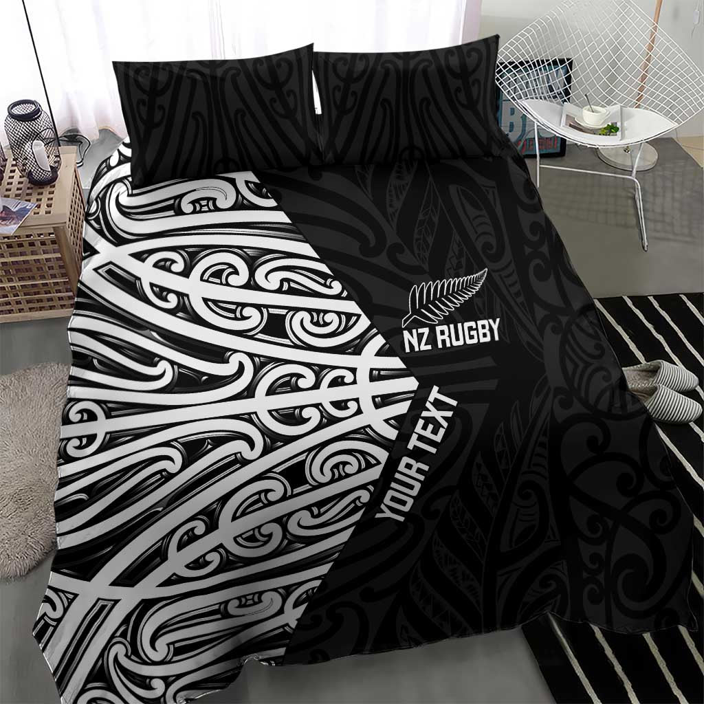 New Zealand Silver Fern Rugby Custom Bedding Set Maori Koru Go Black Fern - Aussie Hoodie