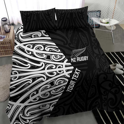 New Zealand Silver Fern Rugby Custom Bedding Set Maori Koru Go Black Fern - Aussie Hoodie
