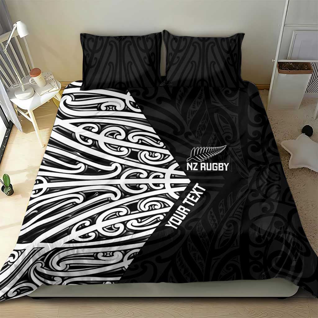 New Zealand Silver Fern Rugby Custom Bedding Set Maori Koru Go Black Fern - Aussie Hoodie