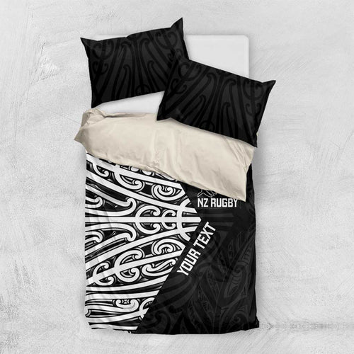 New Zealand Silver Fern Rugby Custom Bedding Set Maori Koru Go Black Fern - Aussie Hoodie