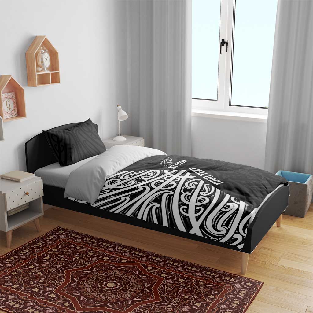 New Zealand Silver Fern Rugby Custom Bedding Set Maori Koru Go Black Fern - Aussie Hoodie