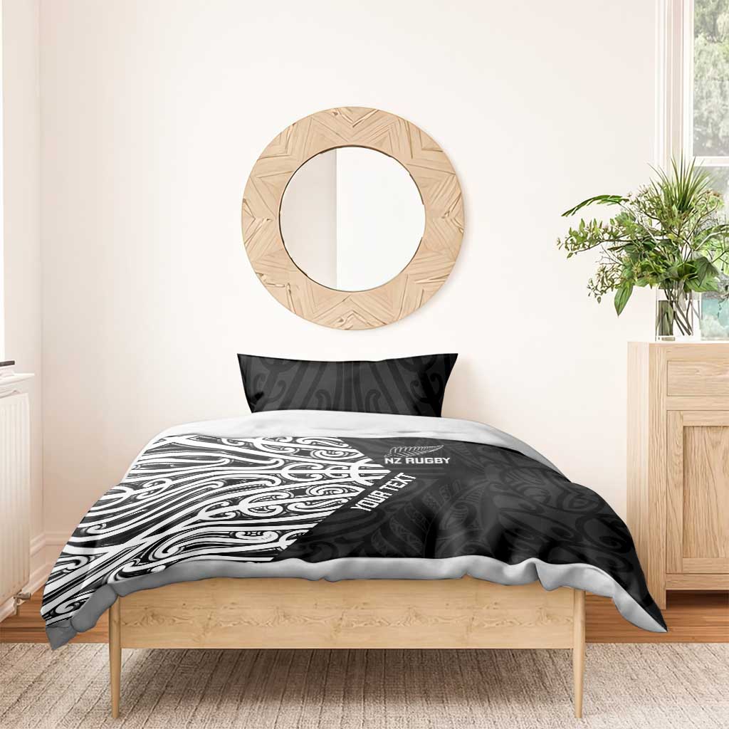 New Zealand Silver Fern Rugby Custom Bedding Set Maori Koru Go Black Fern - Aussie Hoodie