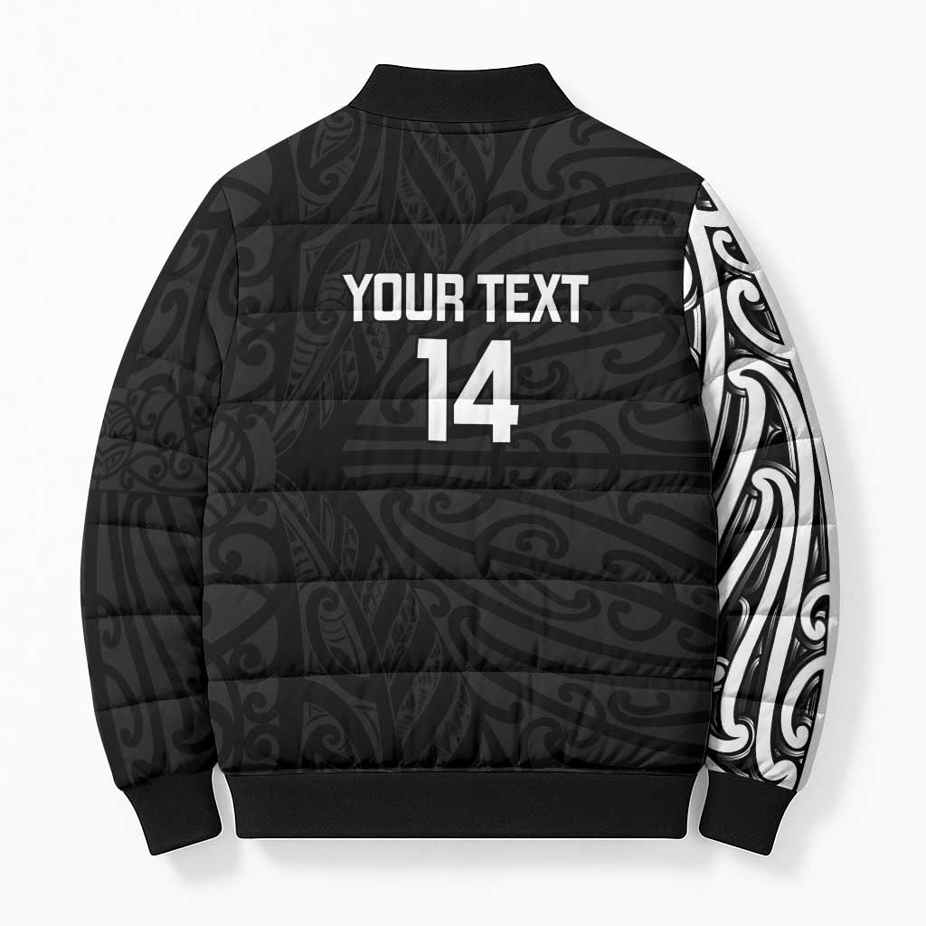 New Zealand Silver Fern Rugby Custom Bomber Puffer Jacket Maori Koru Go Black Fern - Aussie Hoodie