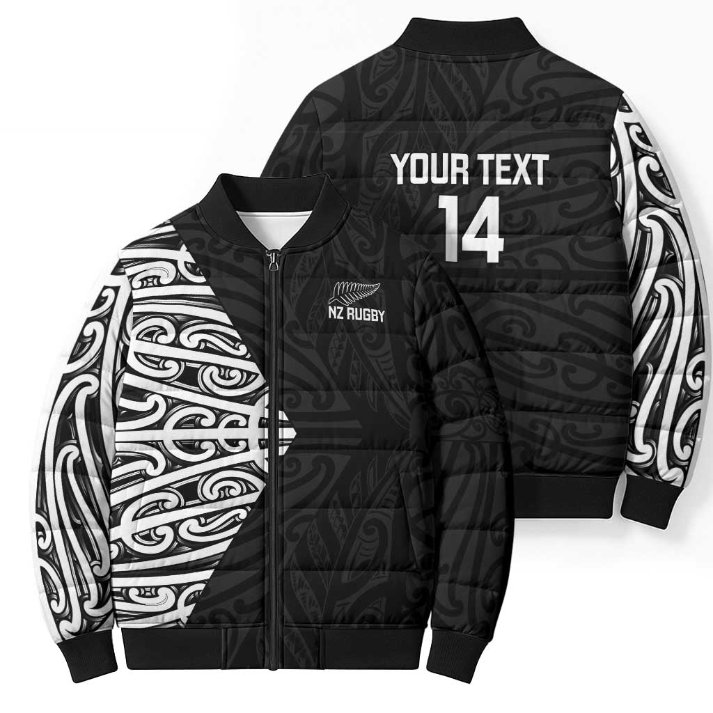 New Zealand Silver Fern Rugby Custom Bomber Puffer Jacket Maori Koru Go Black Fern - Aussie Hoodie