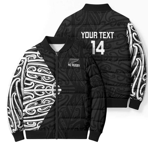 New Zealand Silver Fern Rugby Custom Bomber Puffer Jacket Maori Koru Go Black Fern - Aussie Hoodie