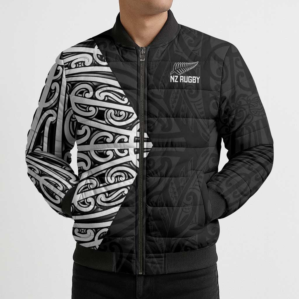 New Zealand Silver Fern Rugby Custom Bomber Puffer Jacket Maori Koru Go Black Fern - Aussie Hoodie