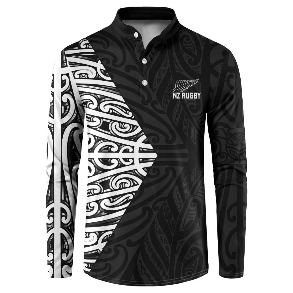 New Zealand Silver Fern Rugby Custom Button Sweatshirt Maori Koru Go Black Fern - Aussie Hoodie
