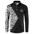 New Zealand Silver Fern Rugby Custom Button Sweatshirt Maori Koru Go Black Fern - Aussie Hoodie