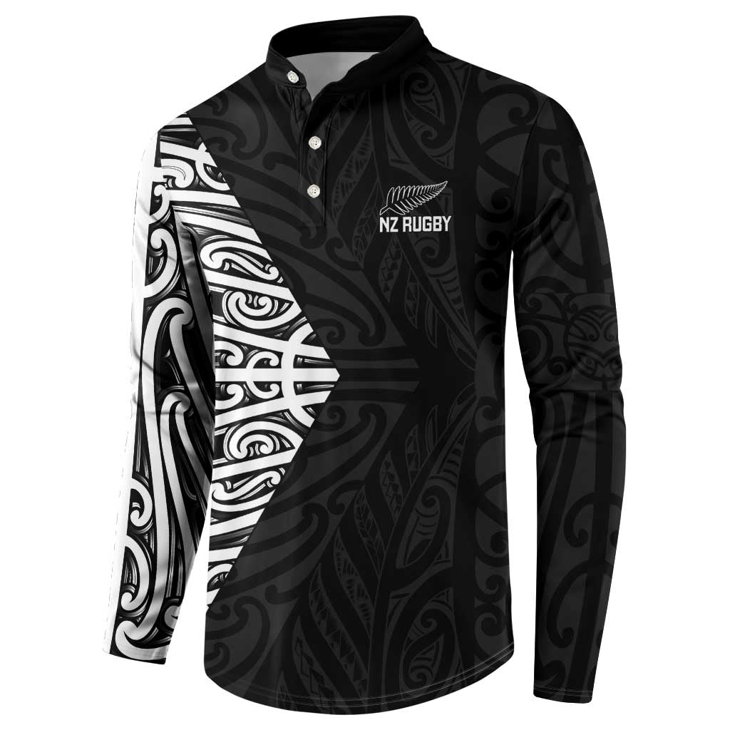 New Zealand Silver Fern Rugby Custom Button Sweatshirt Maori Koru Go Black Fern - Aussie Hoodie