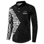 New Zealand Silver Fern Rugby Custom Button Sweatshirt Maori Koru Go Black Fern - Aussie Hoodie
