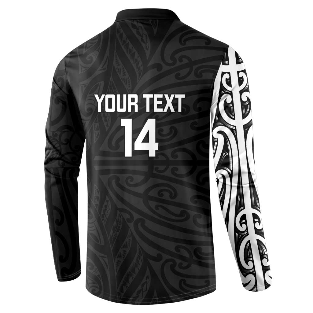 New Zealand Silver Fern Rugby Custom Button Sweatshirt Maori Koru Go Black Fern - Aussie Hoodie