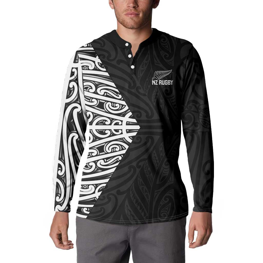 New Zealand Silver Fern Rugby Custom Button Sweatshirt Maori Koru Go Black Fern - Aussie Hoodie