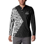 New Zealand Silver Fern Rugby Custom Button Sweatshirt Maori Koru Go Black Fern - Aussie Hoodie